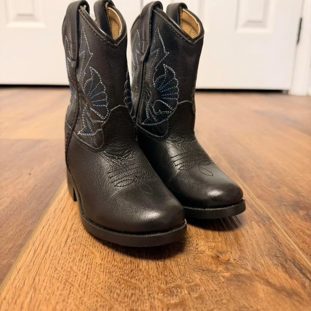 Masterson Boot Co Kids Black Leather Western Cowboy Boots Toddler 5 Embroidered